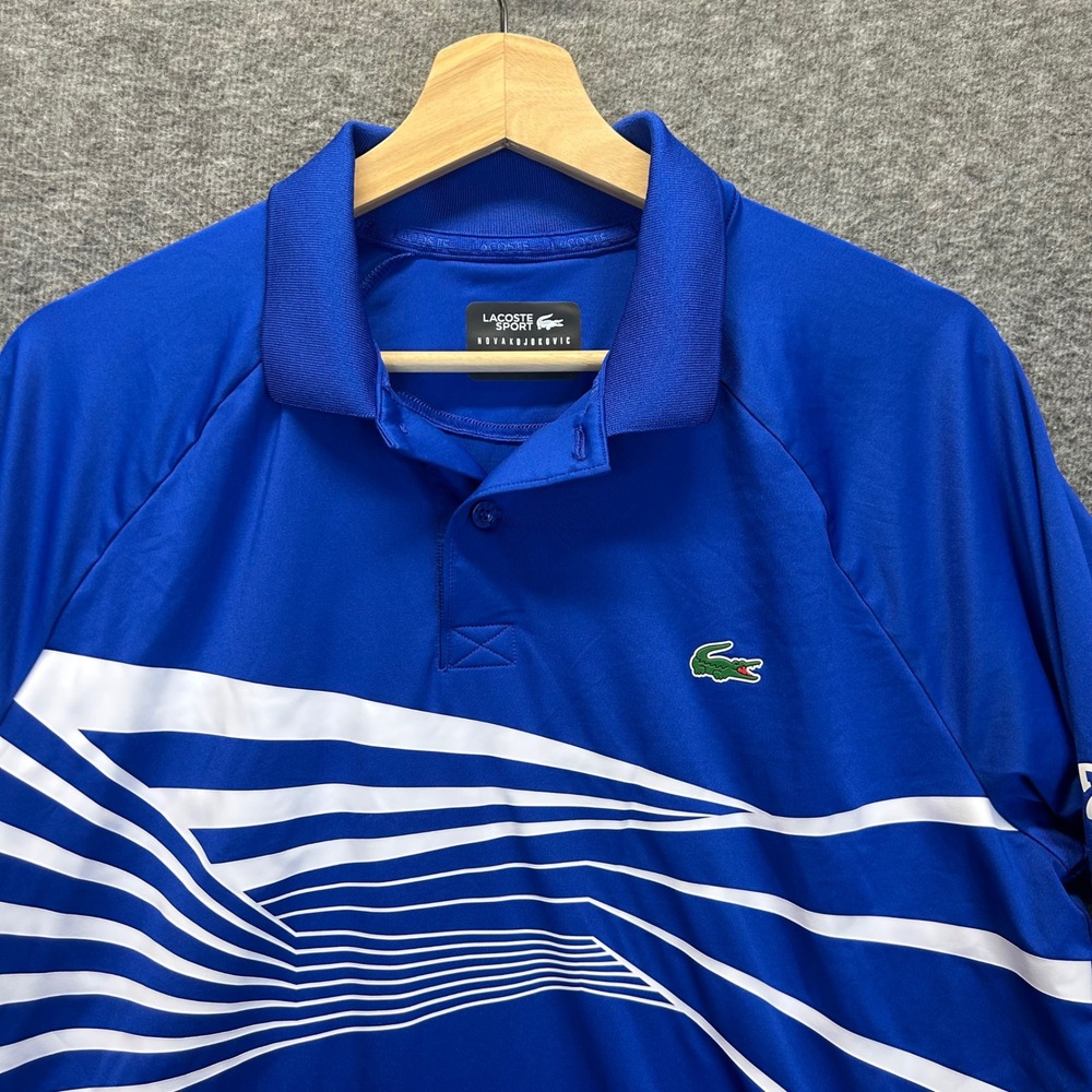 Lacoste Sport Novak Djokovic Blue Geometric Tennis Polo Shirt Mens L DH7973